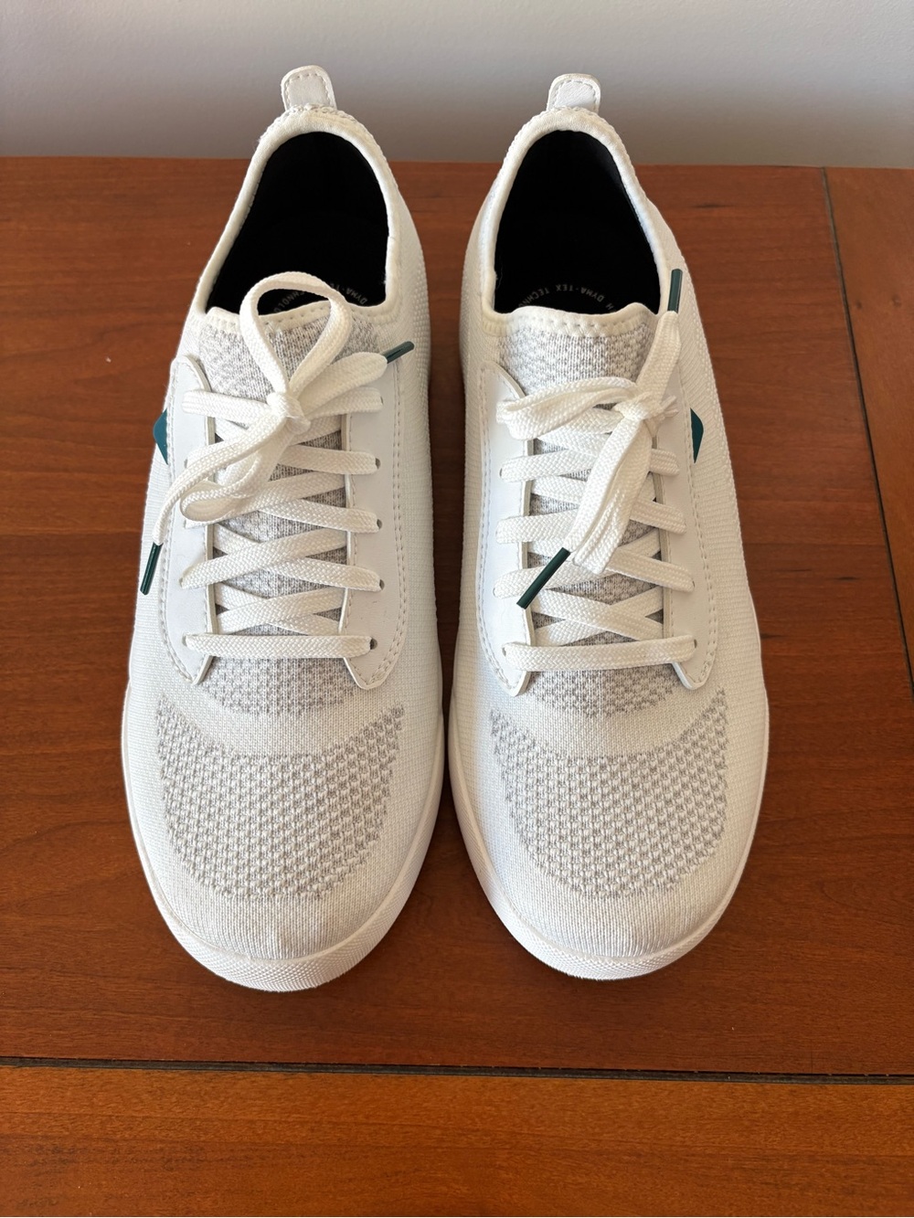 Vessi Men's White Knit Lace-Up Sneakers with Teal Accents